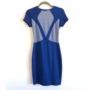 Gianni Bini Blue & White Bodycon Dress with Geo/Checkered Detail